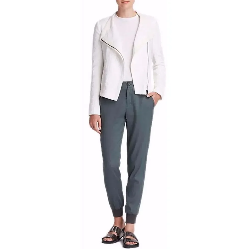 VINCE Cream TEXTURED ZIPPER FRISE asymmetrical JACKET $425 sz XXS